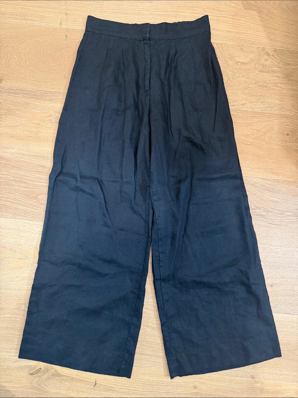 Magaschoni Navy-Black Wide-Leg Linen-Blend Pants